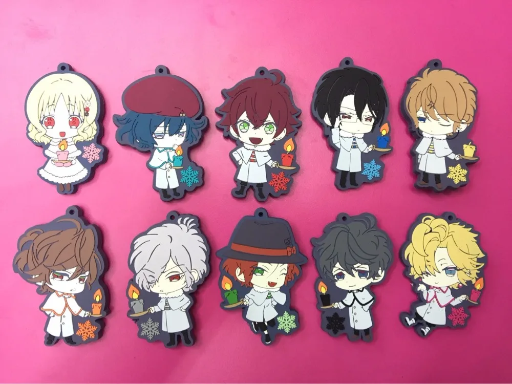 G446 10pcs DIABOLIK LOVER Original Japanese anime figure rubber Silicone sweet smell mobile phone charms keychain strap
