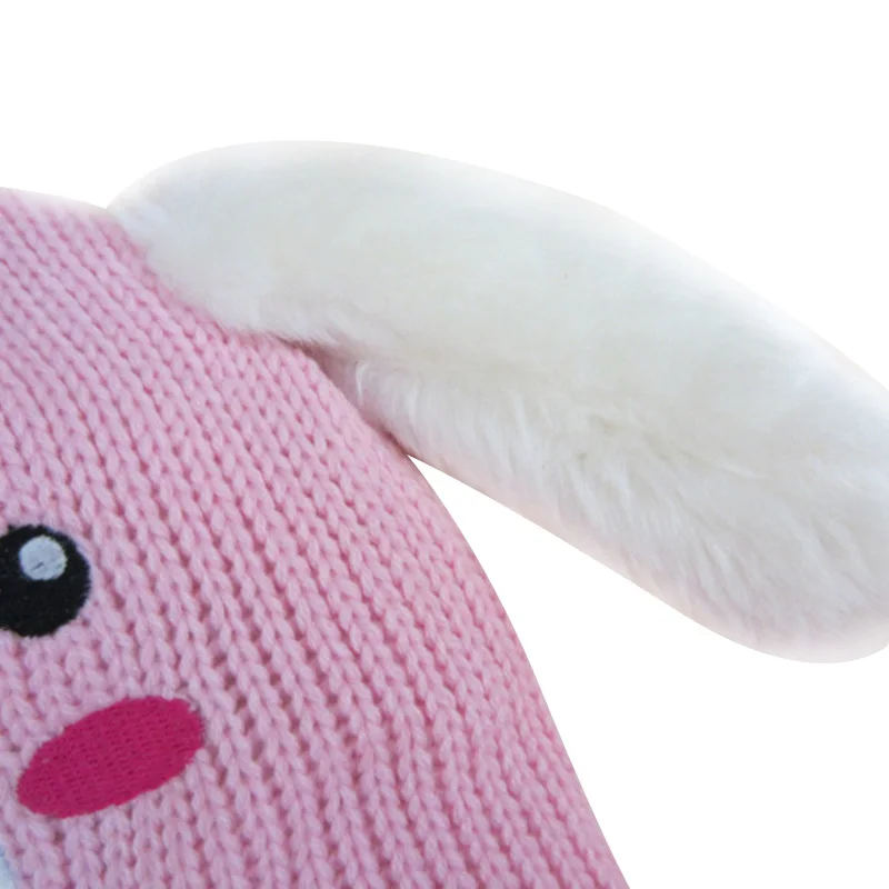 Cute Rabbit Baby Hat For Girls Cotton Knitted Pattern Kids Beanie Pink Girls Hat With Ears Thick Double Layer Warm Winter Hat  (8)