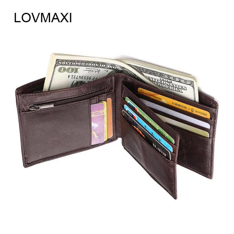 

LOVMAXI Quality 100% real Cowhide Leather Male Wallets casual Coffee Short wallets Man's short design purses Men's money clips