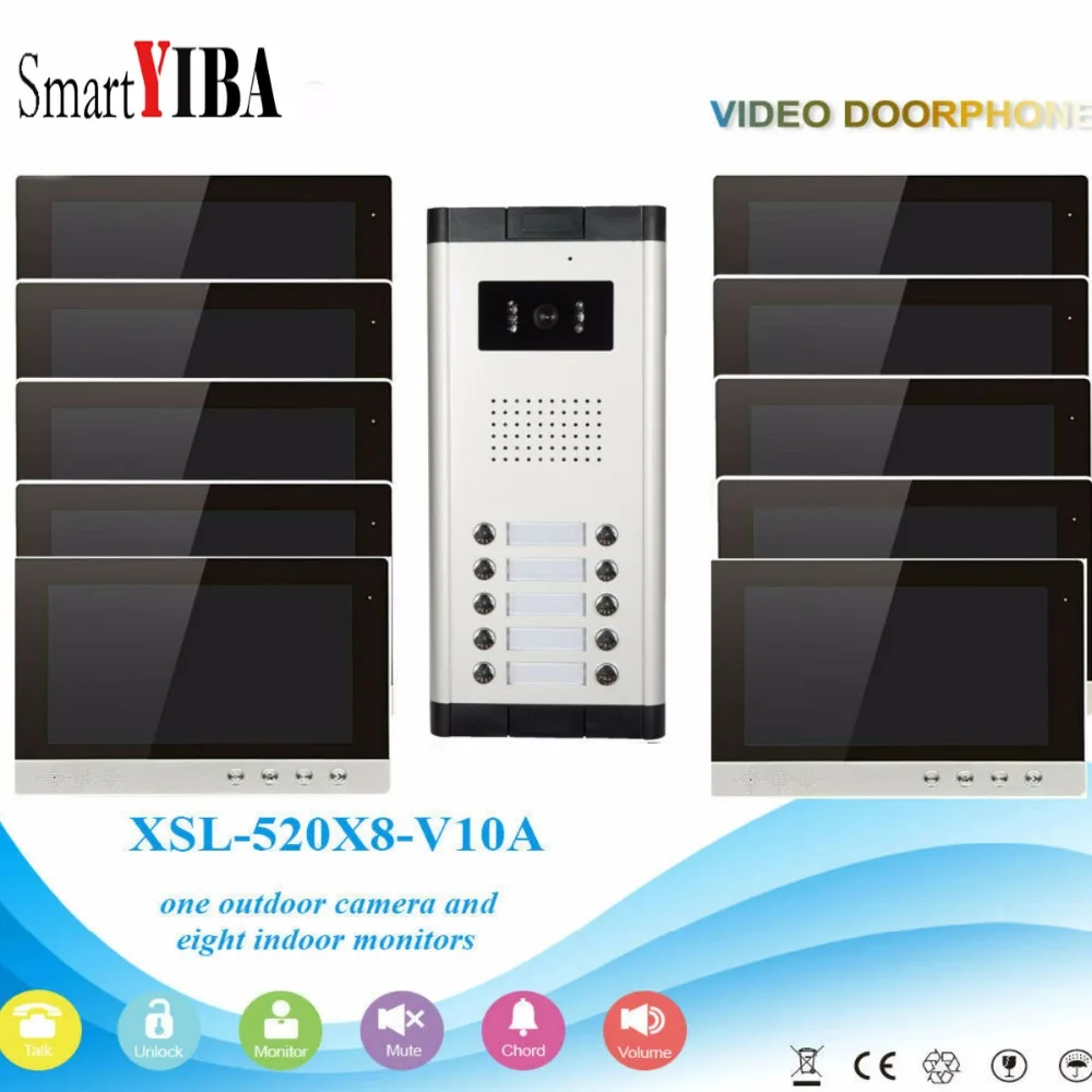 

SmartYIBA 10" Visual Doorbell Intercom IR Camera Entry System Video Door Phone For 6 Units Apartment Home Households