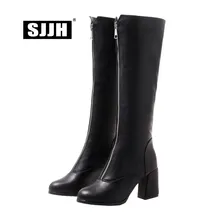 SJJH/женские осенние высокие сапоги для верховой езды с круглым носком, короткие плюшевые сапоги до колена на молнии модная обувь в римском стиле большой размер A908