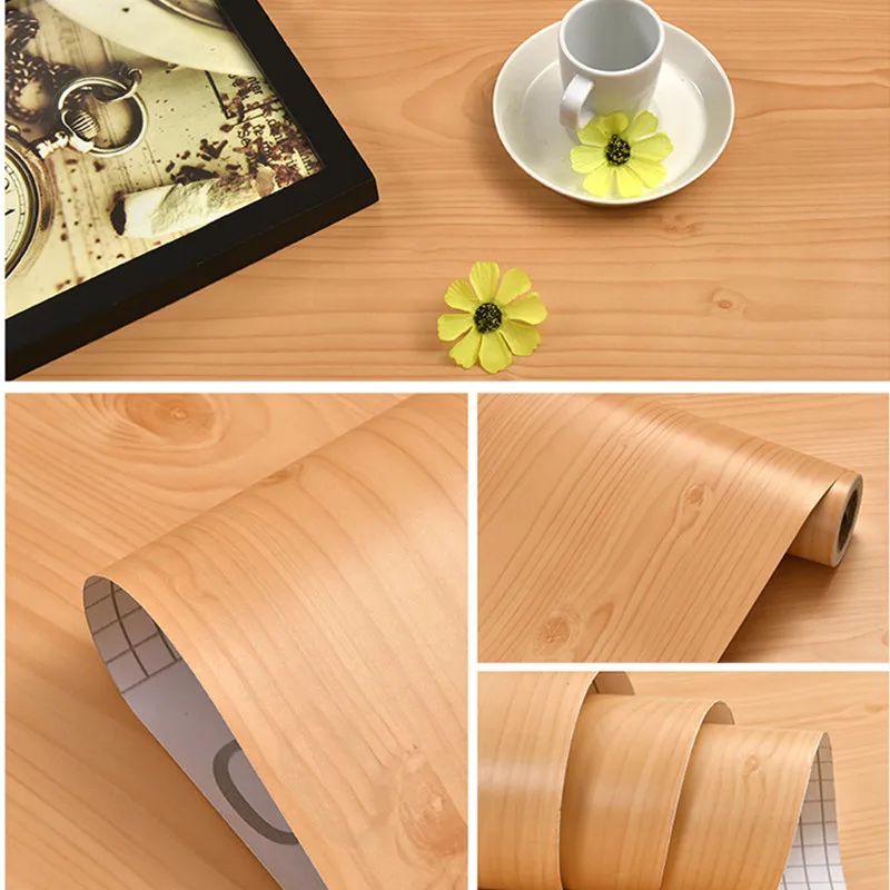 PVC Self Adhesive Wooden Wallpaper For Furniture Renovation Kitchen Decorative Film Wall Stickers Drawer Cabinet Contact Paper