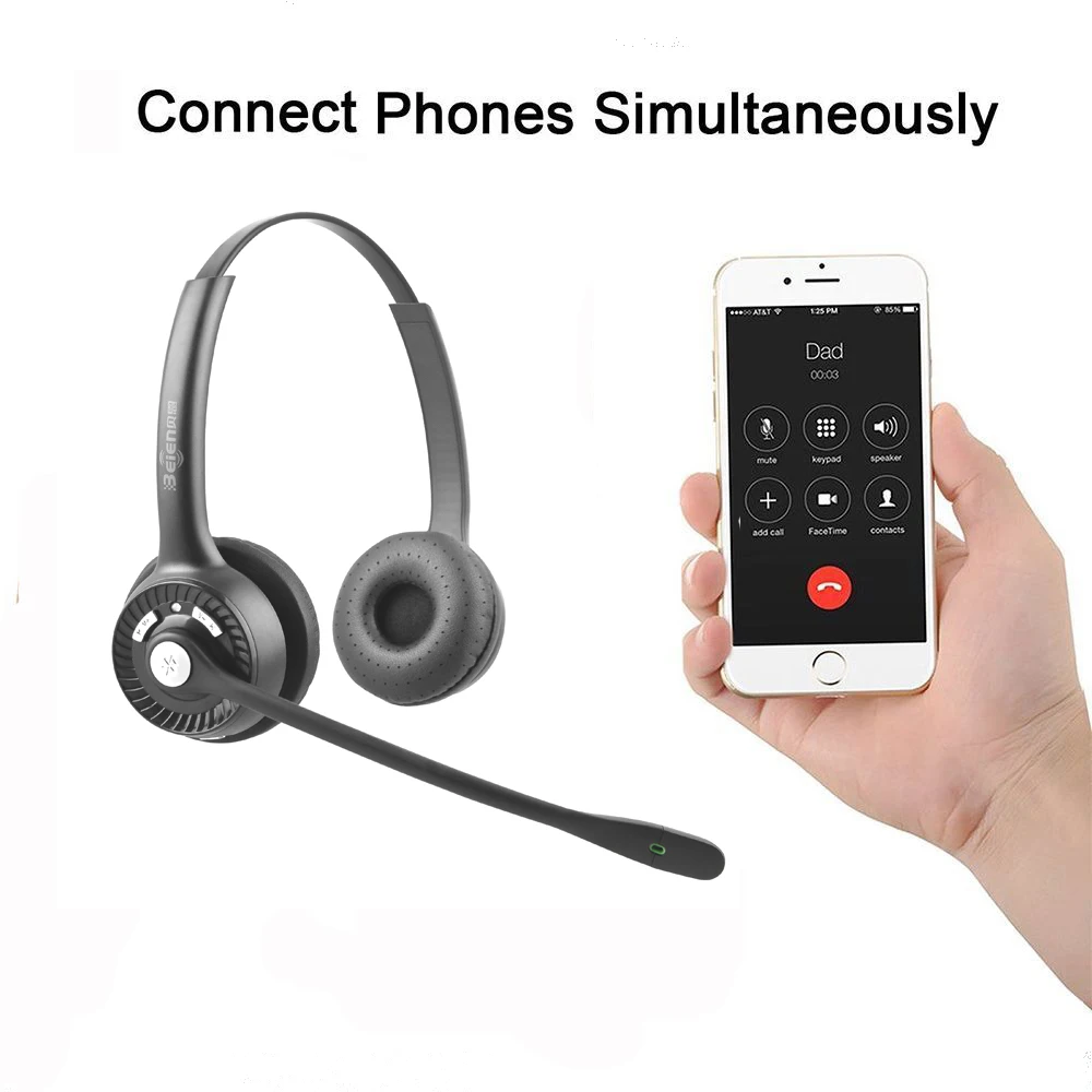 Over-ear Wireless Bluetooth Customer Service Headset with Mic Single/ Binuaral Head Mounted Headphone for VIOP Phone Tablet