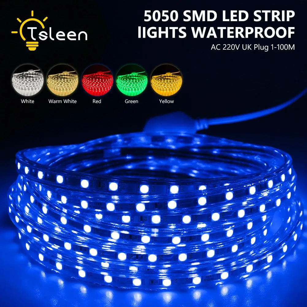 cheap TSLEEN Super Bright 100m 50m LED Strip Light AC 220V 240V Waterproof SMD 5050 Fita Led Lights Christmas Home Decorative Tape