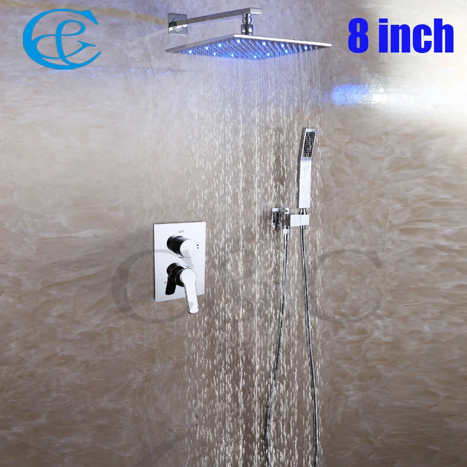 Brass Hand Shower Holder Rain 3 Colors Temperature Sensitive LED Shower