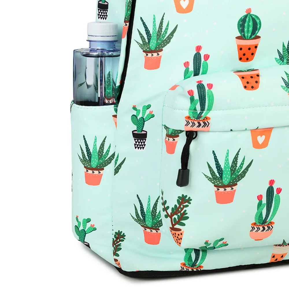  Water Resistant Fashion Cactus Printed School Backpack with 15.6