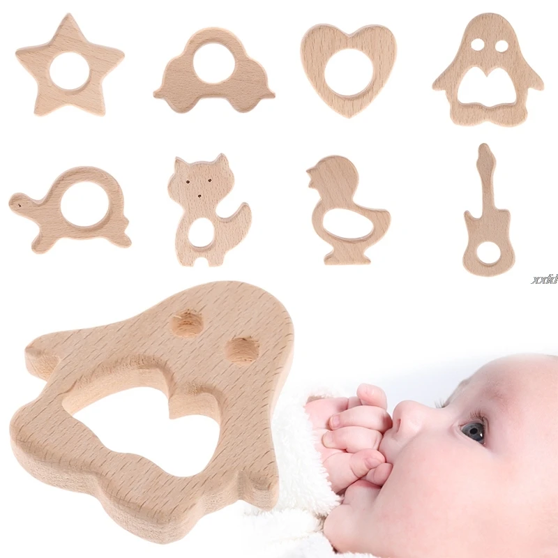 

Handmade Natural Wooden Animal Shape Baby Kids Teether Teething Toy Shower Gift Drop shipping