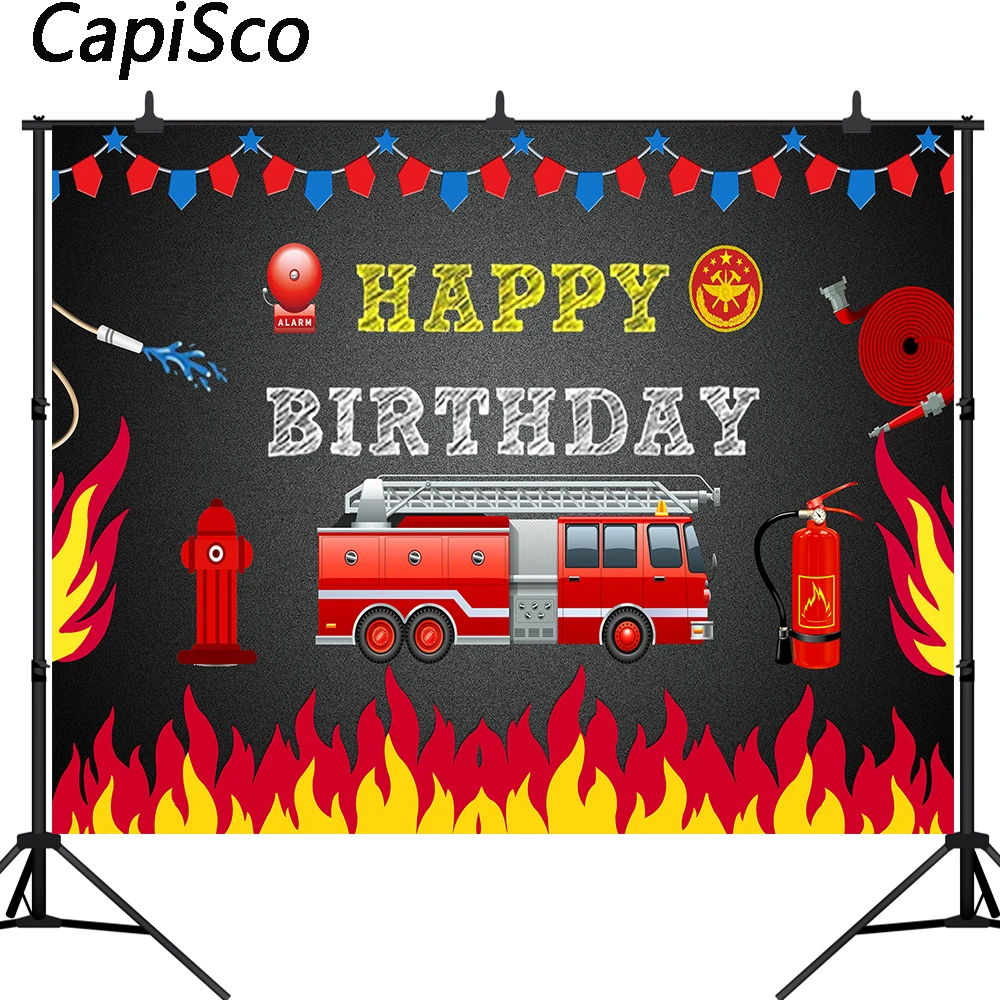 

Capisco Firetruck Birthday Party Backdrop Fireman Fire Truck Firefighter Photography Background Boy Birthday Decor Photo Banner