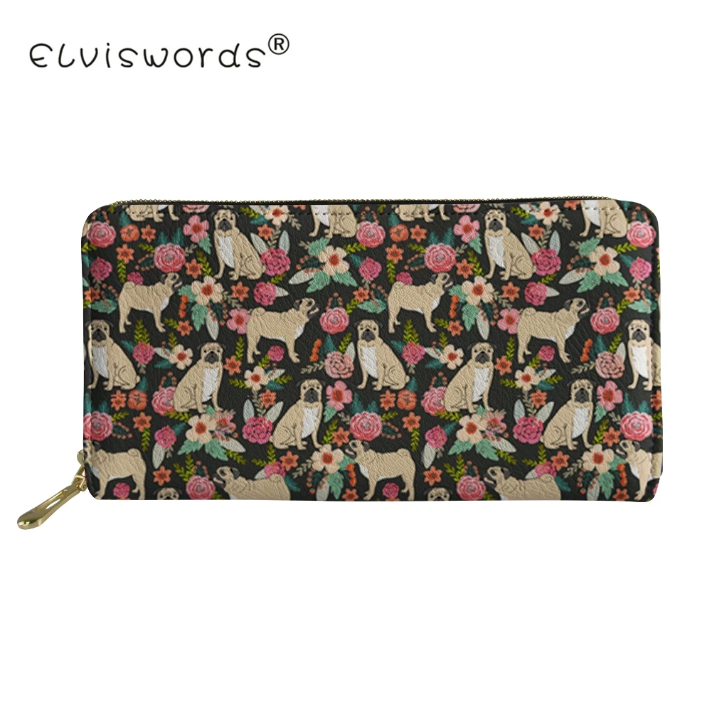 

French Bulldogs Floral Women Wallet Long Pu Leather Coin Purse Bags Fashion New Ladies Money Bag Handbags Clutch Flower Animals