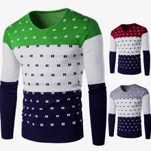 Принт полосатый v-образный вырез вязаный мужской пуловер свитер длинный рукав вязаные свитера для мужчин зимнее, зауженное мужское пуловеры