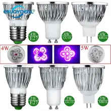 Высокая яркость 4 Вт 5 Вт E27 GU10 MR16 УФ светодиодный светильник лампа энергия ультрафиолетовый светильник 395-400nm Точечный светильник лампа AC 85-265 V/12 V