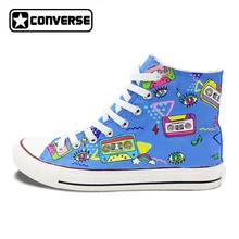 Men Women’s Hand Painted Shoes Converse All Star Design Colorful Tapes Cartton Canvas Sneakers High Top Flats