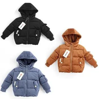 

Winter Kids Warm Hooded Cotton Coat Long Sleeve Smile Letters Flocking Casual Down Outerwear Children Clothes Christmas Gifts