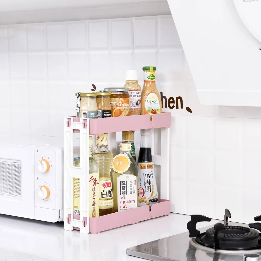 

OTHERHOUSE Kitchen Storage Shelf Rack Double Layer Spices Rack Seasoning Condiments Holder Kitchen Bathroom Organizer Shelves