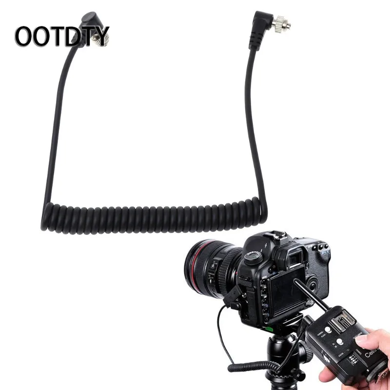 

OOTDTY Camera Flashes Accessories M-M PC Sync Cord Male To Male Flash Spring Cable With Screw Lock For CANON