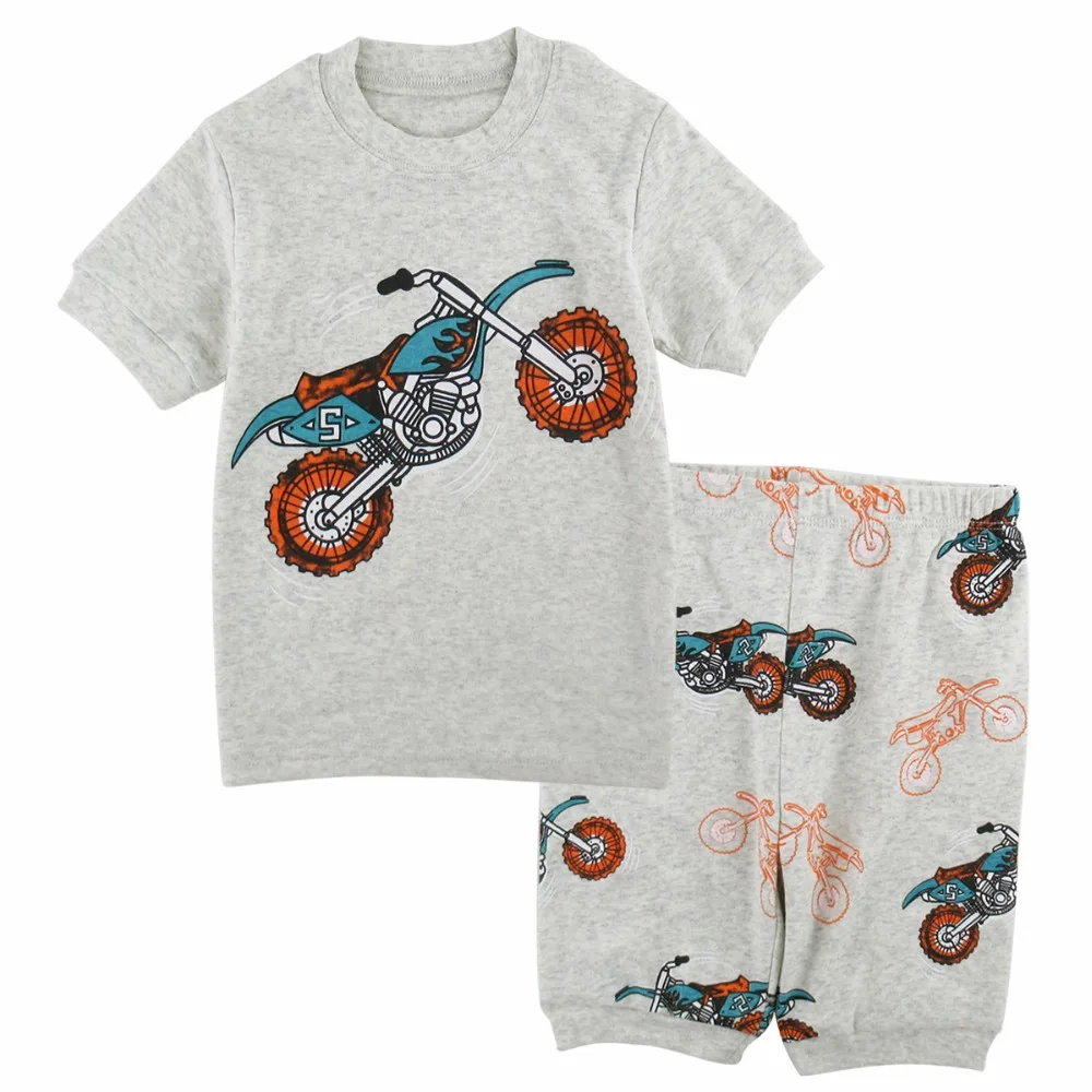 Детский пижамный комплект для мальчиков, Байкерская Пижама для малышей, летняя Хлопковая пижама с короткими рукавами, детская одежда для сна с рисунком мотоцикла