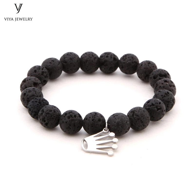 Black Matt Onyx beads elastic bracelet with charm natural gemstone beads braided mactame bracelet (15)