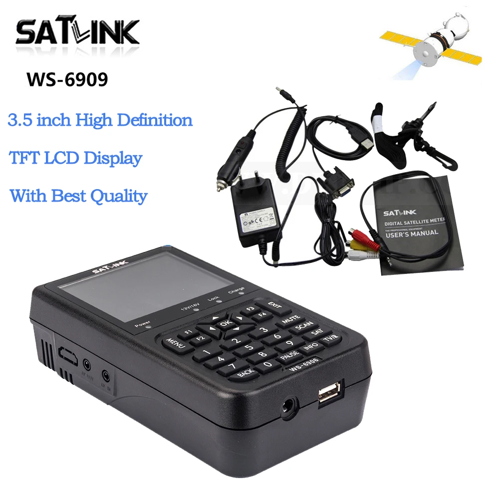 Лучшее качество Satlink WS 6906 3 5 &quotDVB S цифровой ресивер fta спутниковый измеритель ws6906
