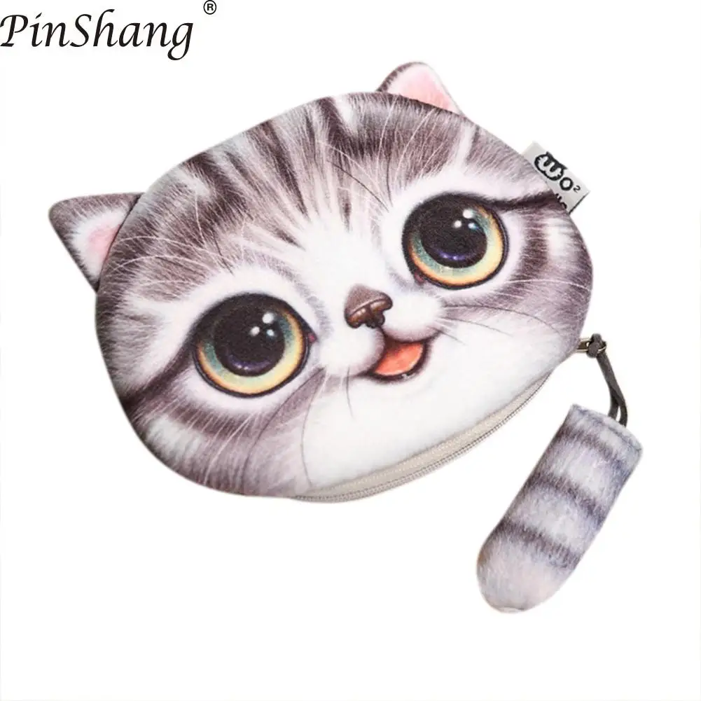 

PinShang 3D Cute Wallet Cat Face Printing Coin Purses Women Cartoon Zipper Change Wallets Small Makeup Bag Wallets&Purses ZK30