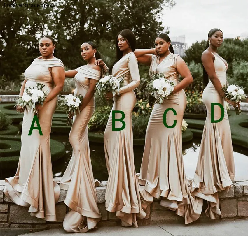 South African Nigeria Girls Mermaid Bridesmaid Dresses For Weddings 2019 Mixed Styles Pleats Ruffles Long Wedding Guest Dress Custom Made 99 (2)