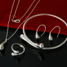 Модный свадебный ювелирный набор для невесты, 925 штампованные серебряные браслеты в форме капли воды+ ожерелье+ кольца+ серьги, наборы для женщин