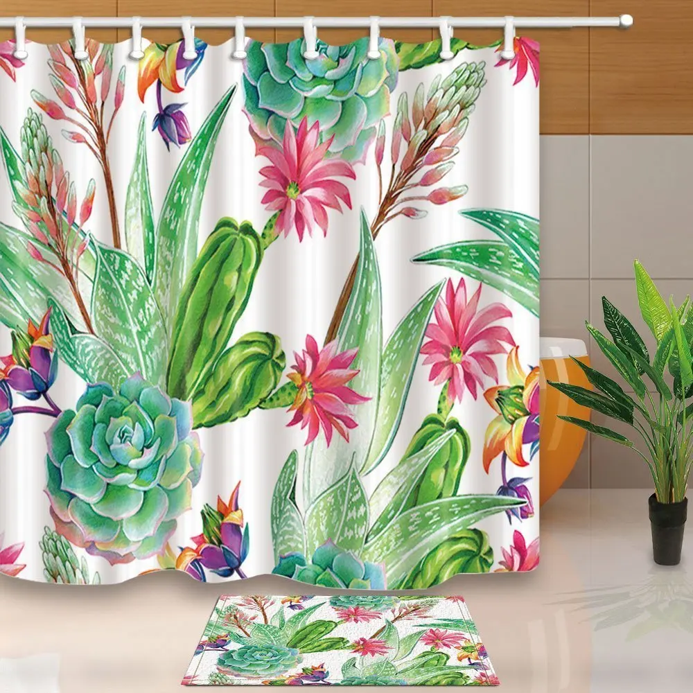 72X72/" Home Plants Succulent Cactus Shower Curtain Bath Bathroom Decoration