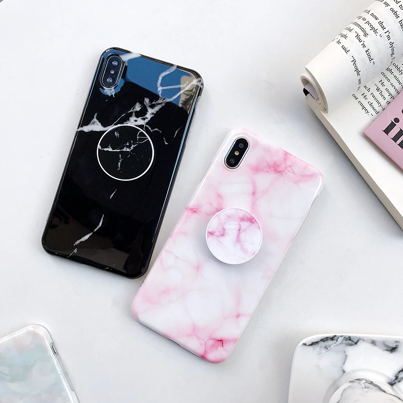 

Fashion Simple Marble Airbag Bracket Case For iPhone 7 Case Glossy Soft Back Cover For iPhone XS MAX XR X 6 6S Plus 8 Phone Bag