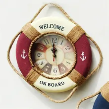 The Mediterranean Style Life Ring 35cm Wall Clock Modern Silent Large Mute Quartz Wall Clocks Kitchen Living Room Antique Clcok