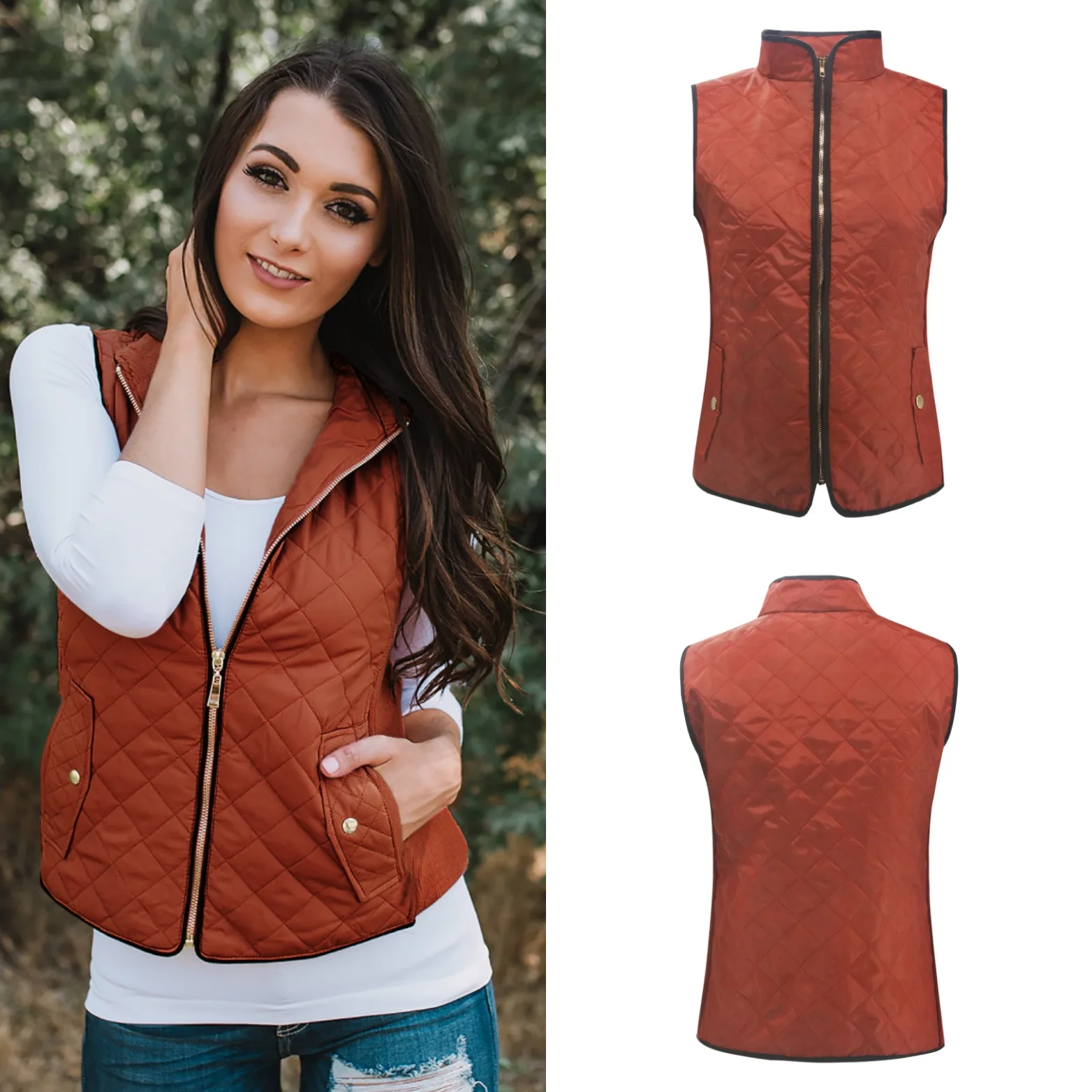 Style 2018 autumn winter slim sheath basic woman vests casual solid pockets zippers v-neck cute chic comfortable female vests