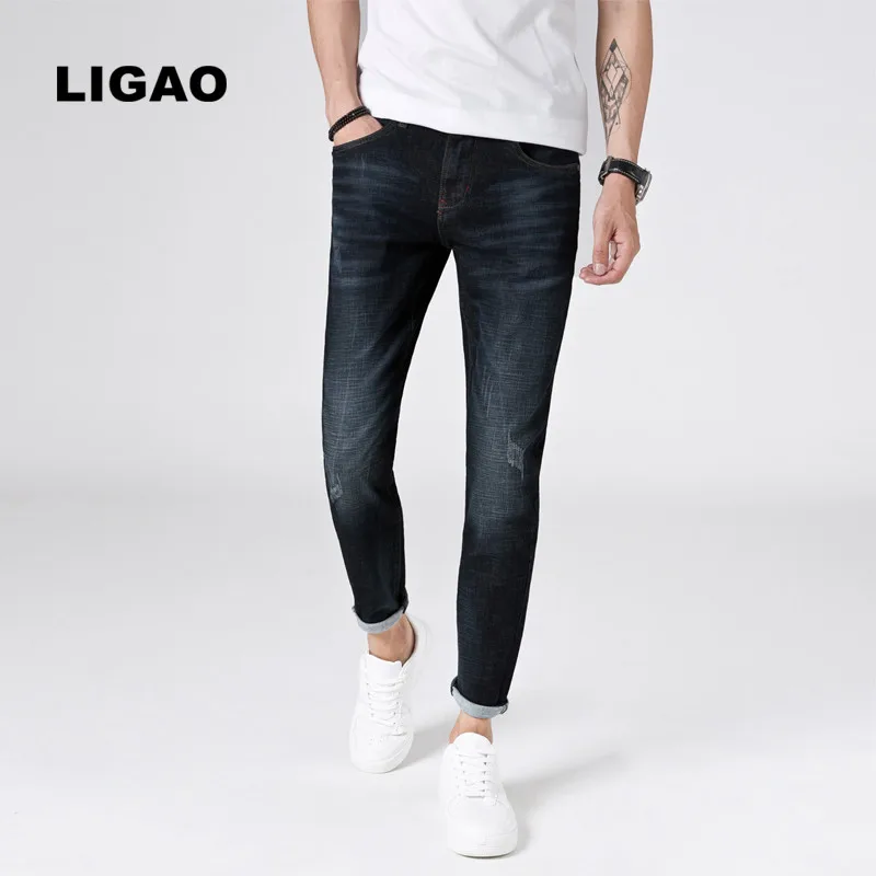 LIGAO Для мужчин джинсы 2018 мода Slim Fit прямые Стиральные брюки Для мужчин s джинсы царапин мужской Повседневные штаны джинсы