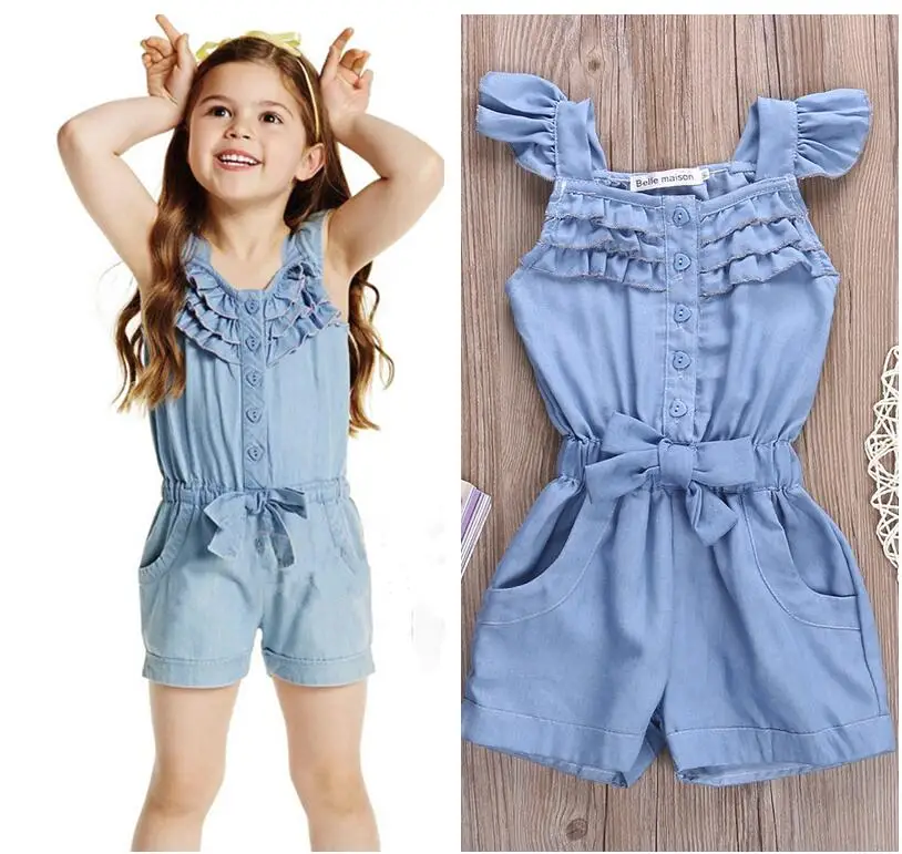 Children Kids Baby Girl Princess Casual Strap Denim Overalls Romper Jumpsuit Set