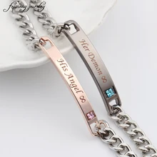 Пара браслетов, его ангел, ее демон, Бесконечная любовь, цинковый сплав, инкрустация кристаллами, браслеты для женщин, мужчин, обещают ювелирные изделия, Прямая поставка