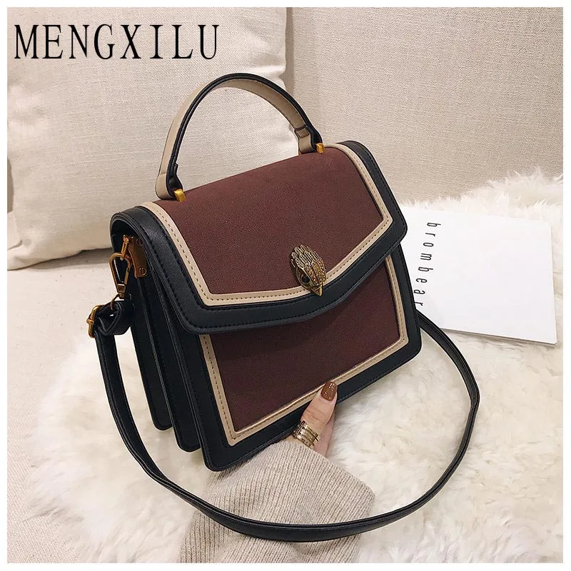 

2018 New Design Women's Fashion Handbags Vintage Contrast Color Small Flap PU Shoulder Clutches All-Match Preppy Style Packages