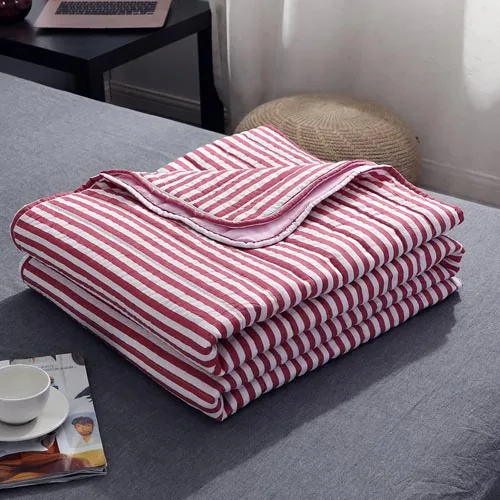 Летнее воздухопроницаемое одеяло для детей и взрослых, мягкое дышащее покрывало, тонкое Полосатое Клетчатое одеяло, покрывало - Цвет: Red Stripe
