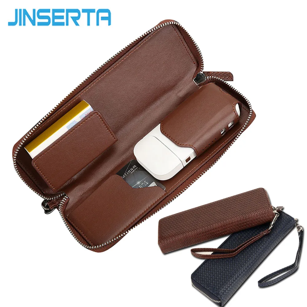 Goedkoop JINSERTA PU Leather Case Kaarthouder Rits Portemonnee Pouch Zak voor iQOS Elektronische Sigaret Accessoires Carrying Box voor iqos