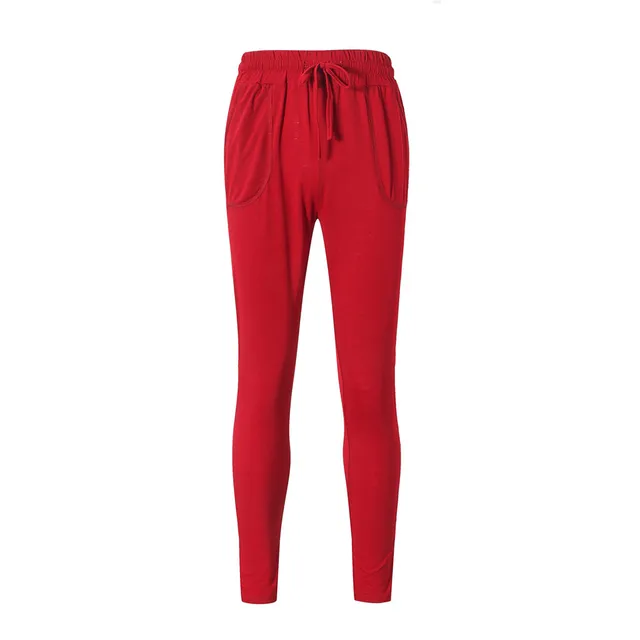 Summer Ladies Red Pants 2019 Women Spring Streetwear Pocket High Waist