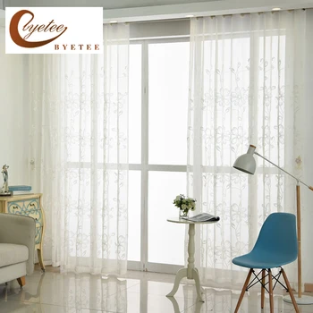 

[byetee] Gauze Curtains Window Screen Embroidered Red Curtain Yarn Tulle Kitchen Door Sheer Curtains For Bedroom Living Room