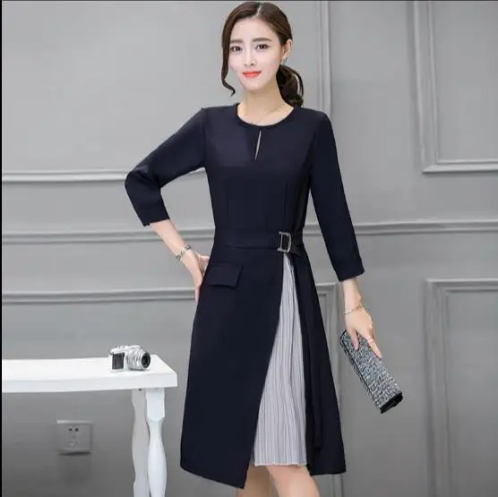 Платье с длинным рукавом повседневное офисное поясом|women office dresses|office dressskater dress |
