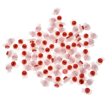 

100 Pcs Data Phone Wire Butt Splice 3 Ports UR Connectors Red Clear