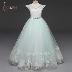 Бальное платье принцессы, зеленое кружевное платье с цветочным узором для девочек, 2019, детское платье для причастия, пышные платья, robe enfant