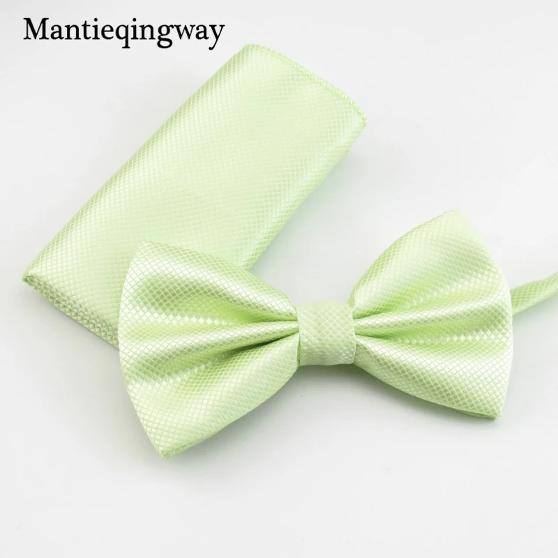 Mantieqingway Свадебный Твердые Цвет Bowties Pocket Square Set для Для мужчин унисекс платки Для мужчин S галстук-бабочка праздничная одежда Бизнес костюм