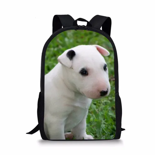 

Customized 3D Bull Terrier Dogs Printed School Bags for Girl Backpacks Greeen Book Bags Junior School Student Bag sac a main