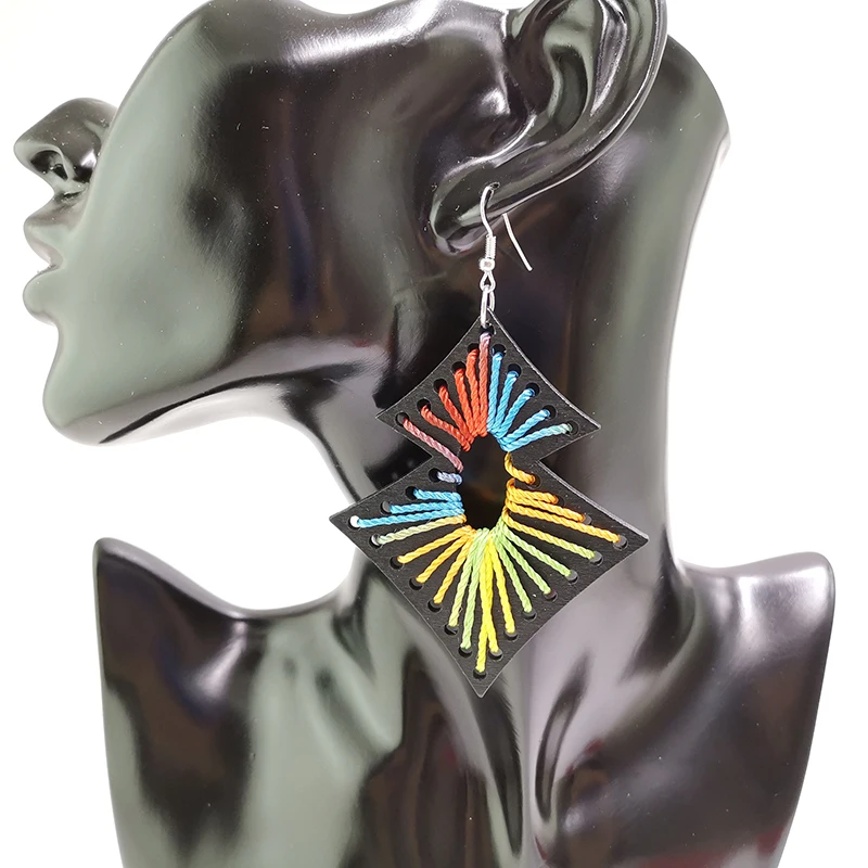 

YD&YDBZ Rhombus Fashion Drop Earrings Women Bright Color Geometric Jewelry Punk Style Big Wood Earrings Festival Gift Wholesale