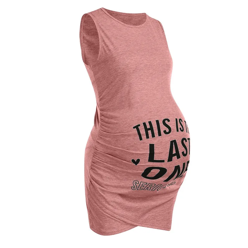 Maternity clothes summer 2019  new  Women Maternity Summer Sleeveless Letter Print Casual Sundress Pregnancy Dress  (12)