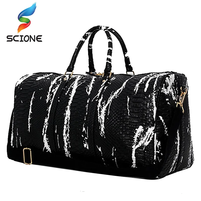 

Hot Large Travel Yoga Handbag Snake Pattern PU Leather Sports Men's Gym Bag PU Tote For Womens Duffel Bags Cross Shoulder Bag