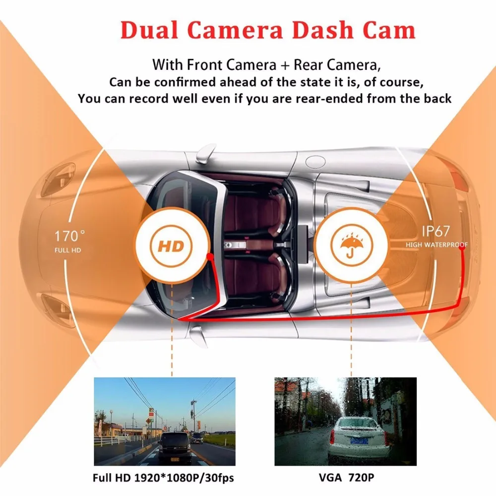 داش كاميرا سيارة بعدسة مزدوجة DVR سيارة كاميرا كامل HD 1080 P 4 \