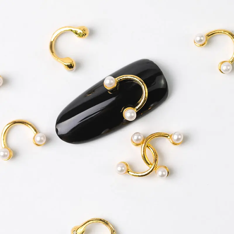 

10 Pieces New Color Glitter 3D Pearl Metal Alloy Nail Art Smile Decoration Charms Studs Nail Jewelry 3D
