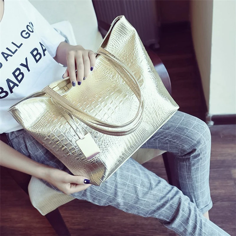  2 pieces/Brand luxury ladies crocodile handbag 2019 new fashion shoulder bag large capacity tote ba - 32920218157
