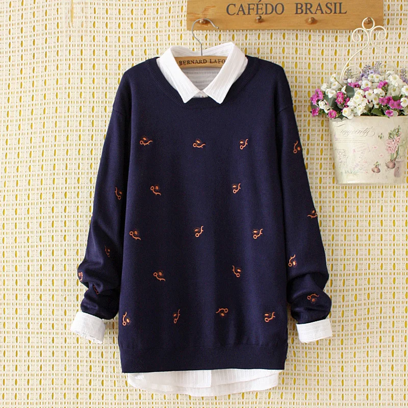

2018 Oversized Sweater Women Autumn Winter Casual New Design Floral Colorful Pattern Knitted Roud Neck Hedging Sweaters