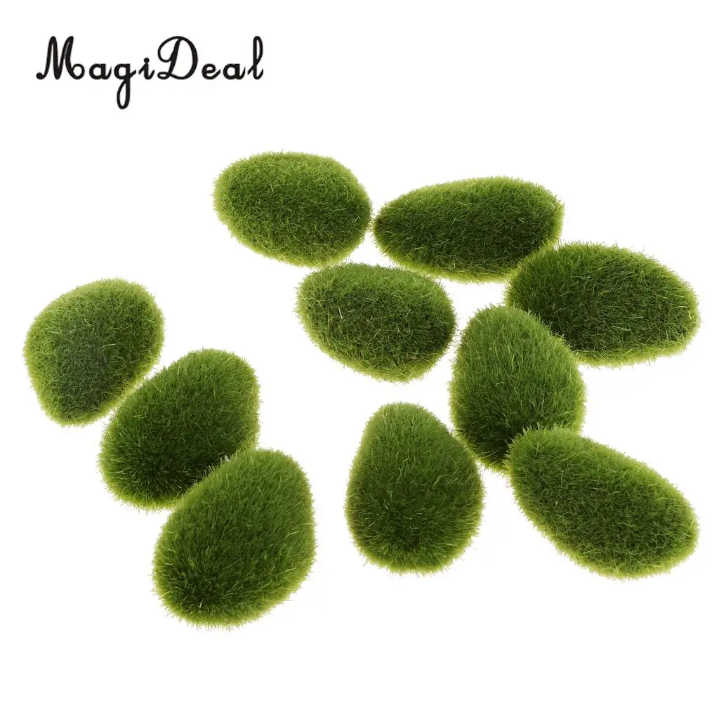 10pcs Artificial Decorative Moss Stones Ball Simulation Flocking Bryophytes Grass Plants Green Moss DIY Micro Landscape Decor